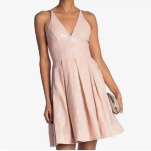 Dress the Population Colette Pale Pink Fit N Flare Sequin Dress, Small